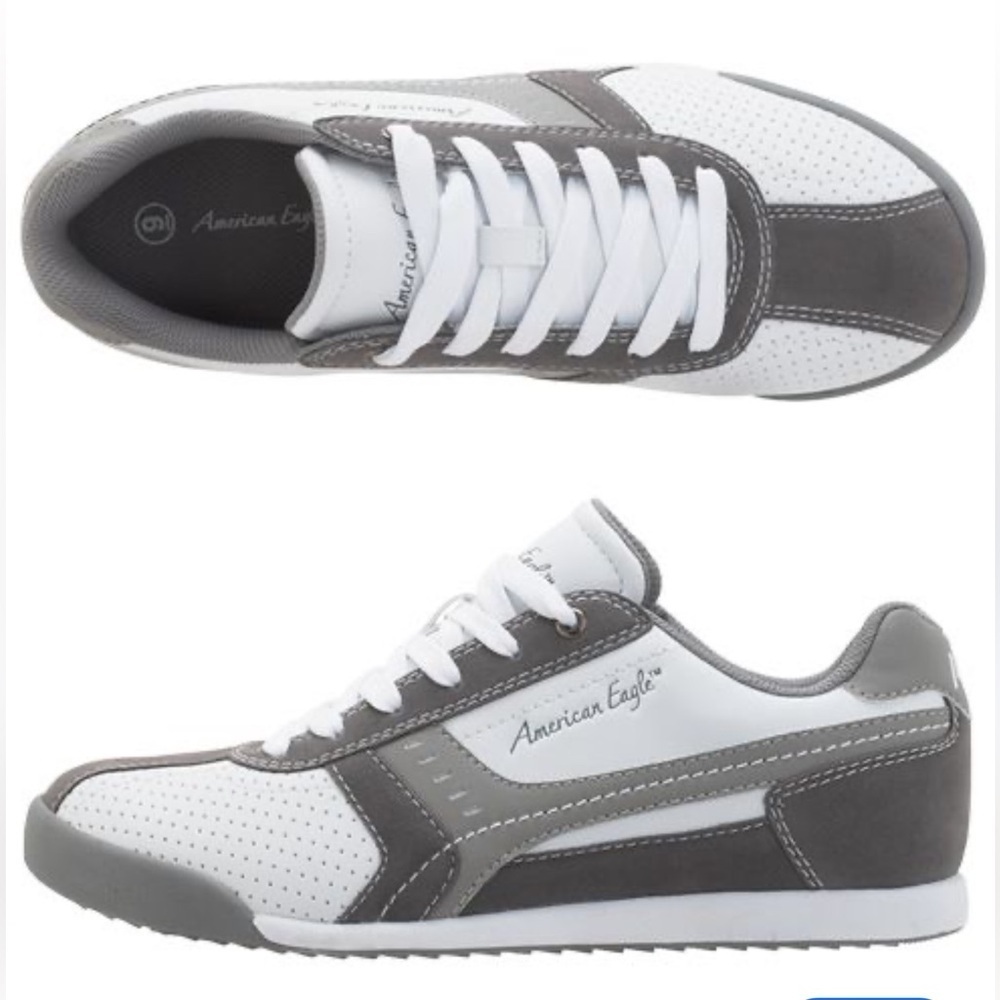 AMERICAN EAGLE Mens athletic shoes size 7 1/2 leather gray white 93239